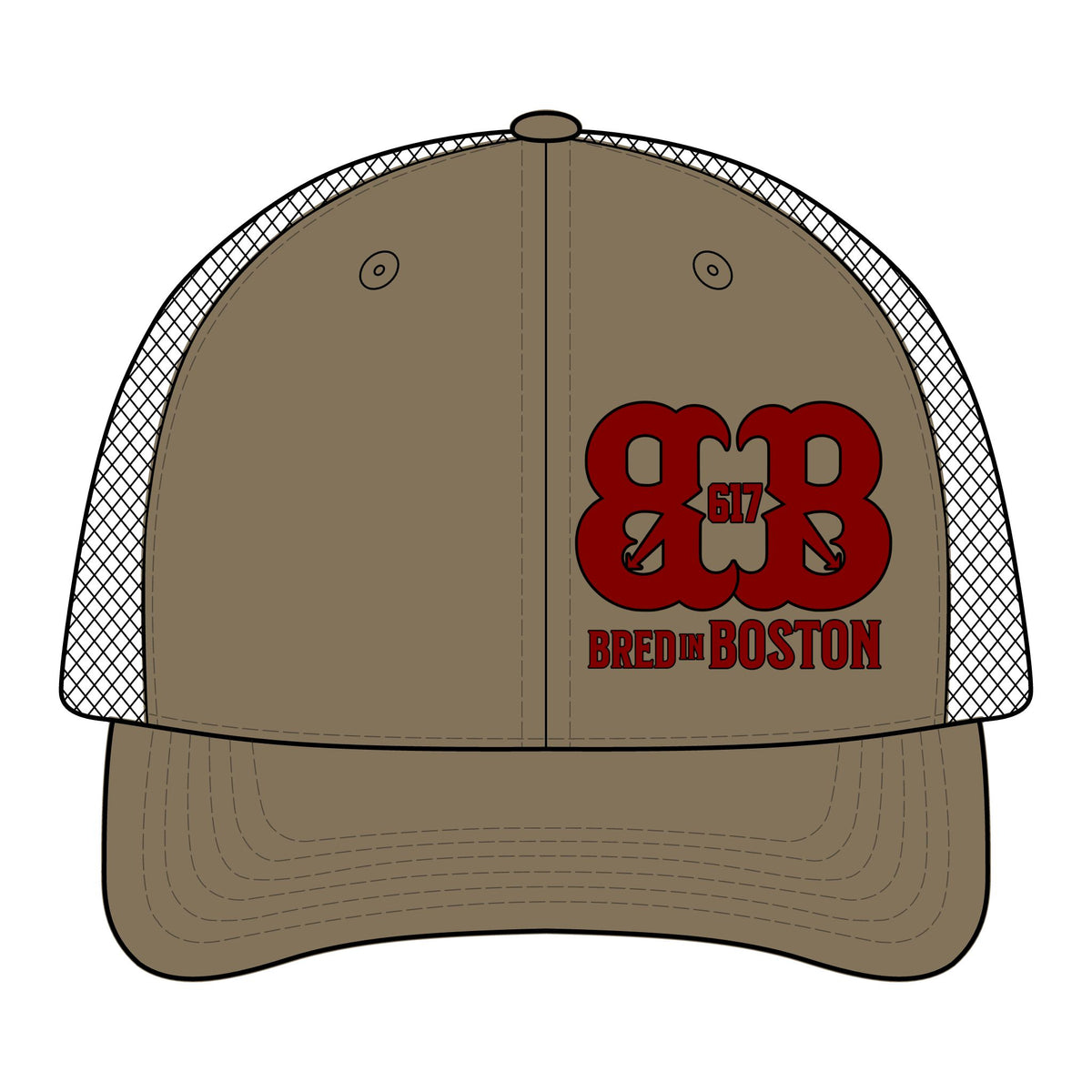 Camo Mesh Back Cap — "Bred in Boston" 617 Logo