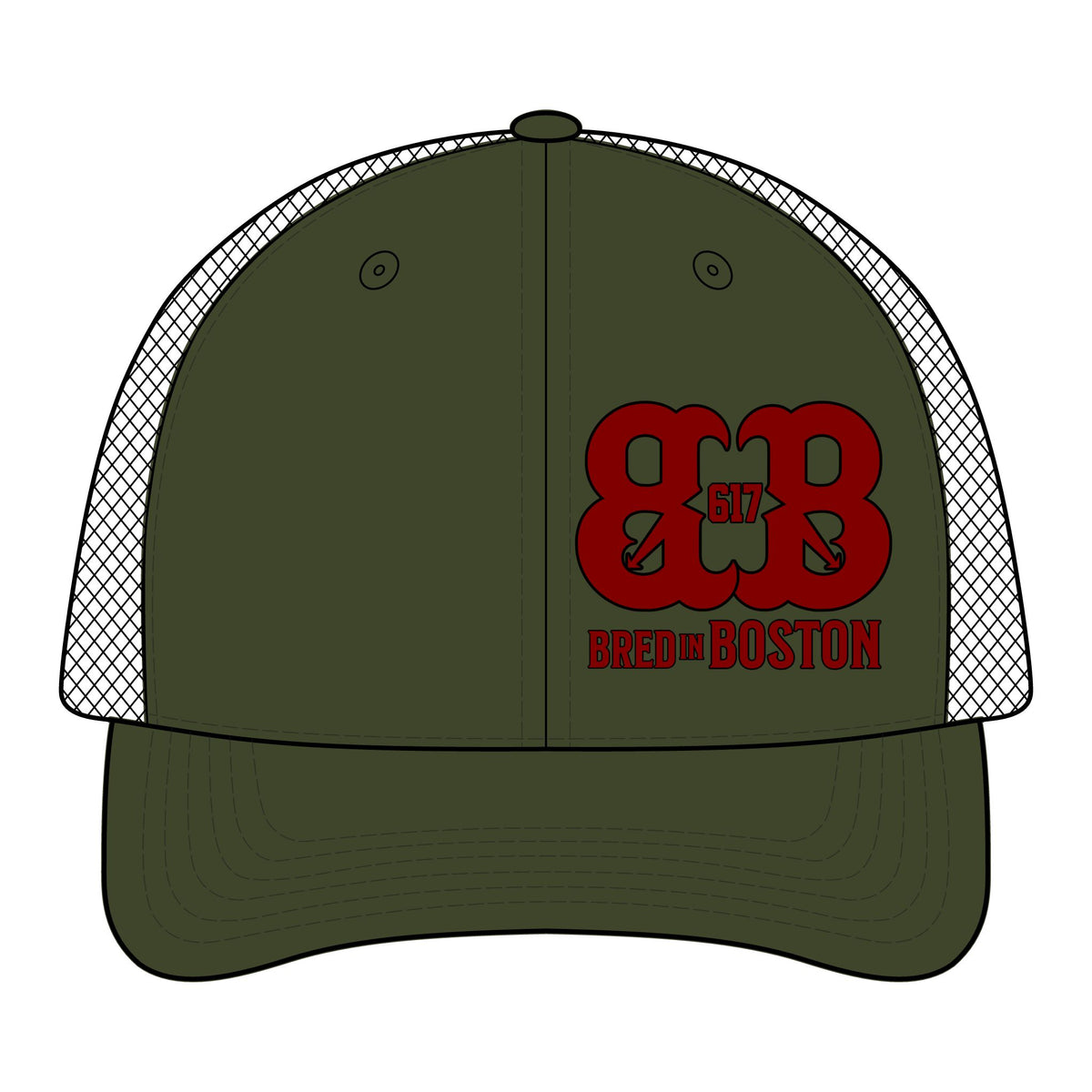 Camo Mesh Back Cap — "Bred in Boston" 617 Logo