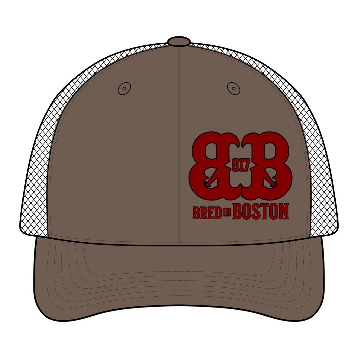 Camo Mesh Back Cap — "Bred in Boston" 617 Logo