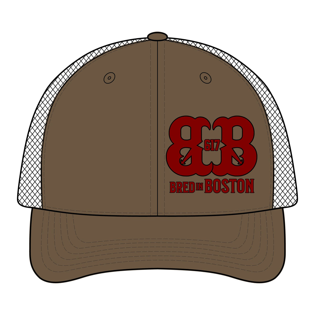 Camo Mesh Back Cap — "Bred in Boston" 617 Logo