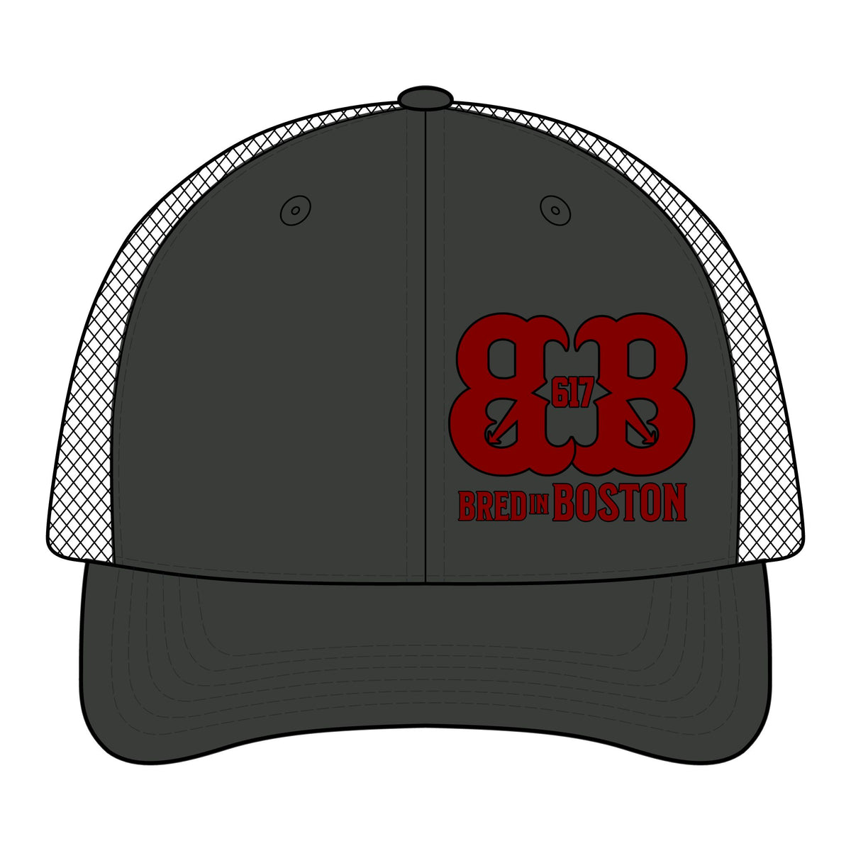 Camo Mesh Back Cap — "Bred in Boston" 617 Logo