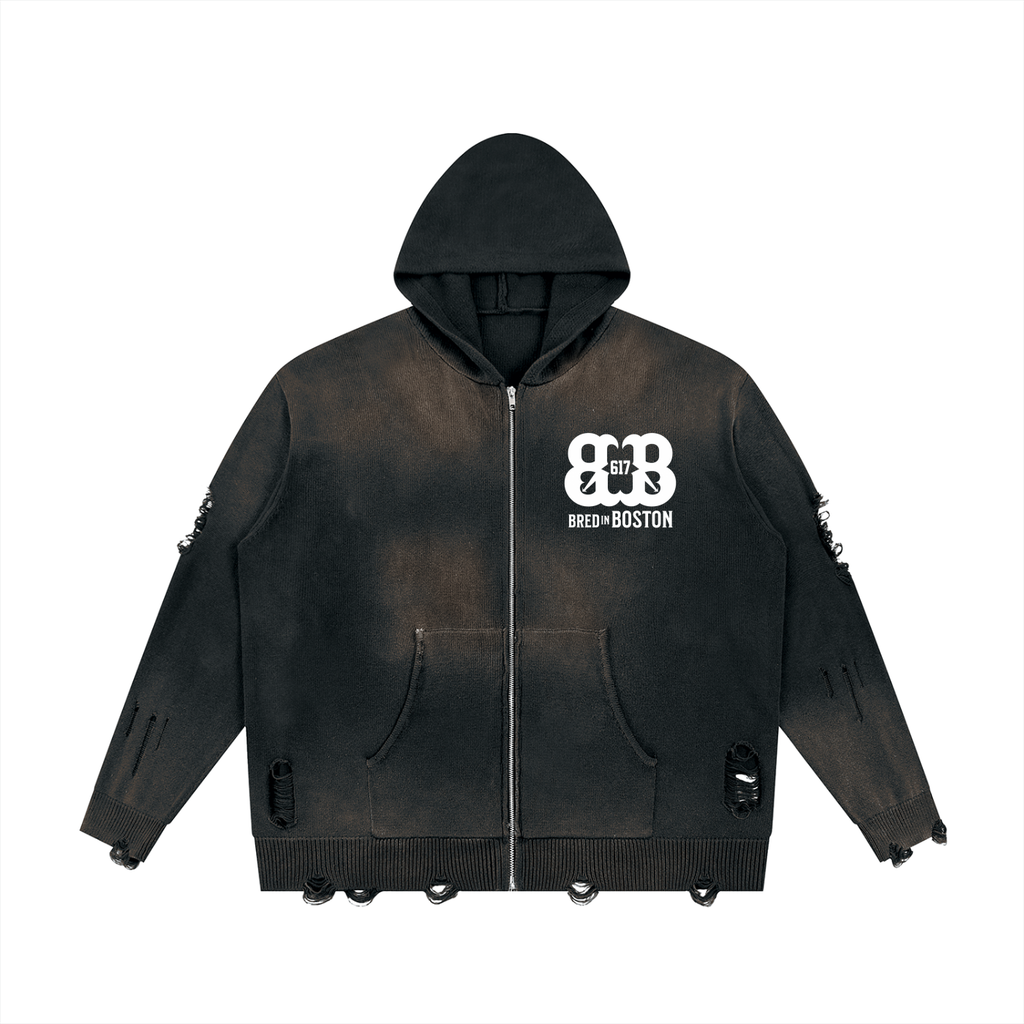 Unisex Distressed Full Zip Sweater