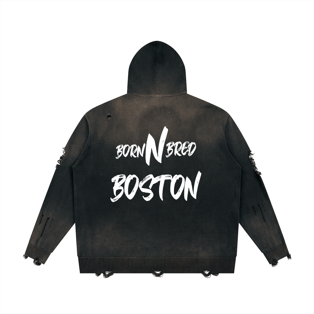 Unisex Distressed Full Zip Sweater
