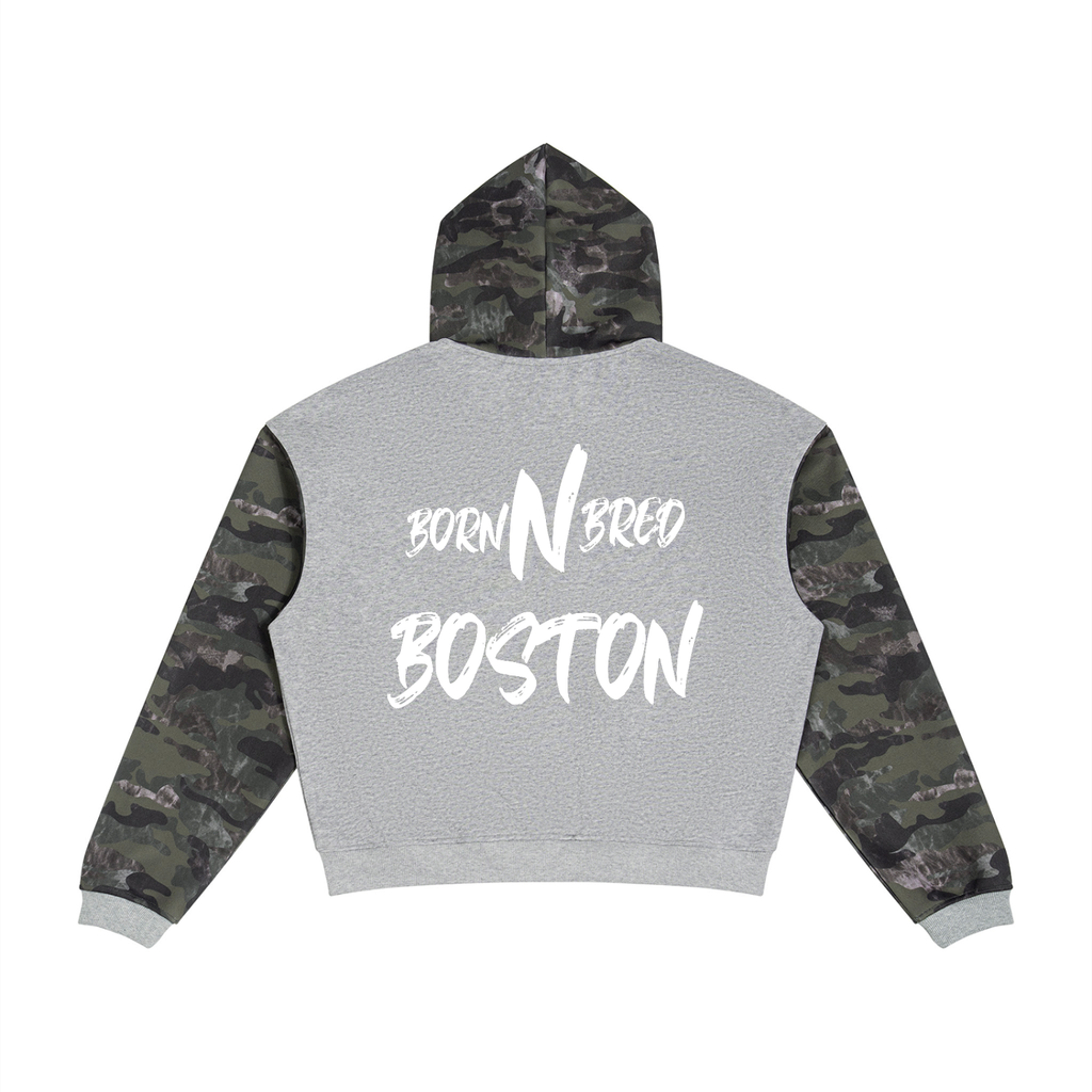 Unisex Colorblock Camo Full Zip Boxy Hoodie