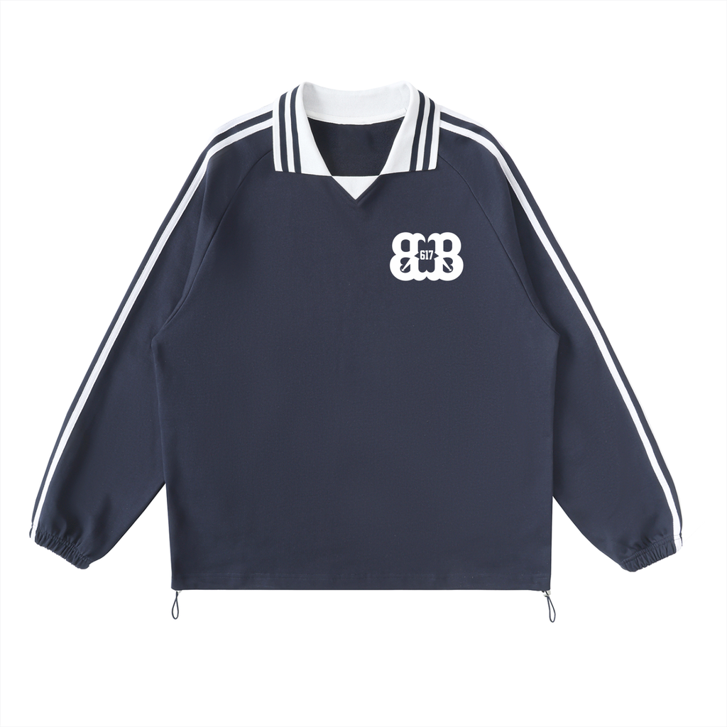 Contrast Striped Lapel Collar Sweatshirt