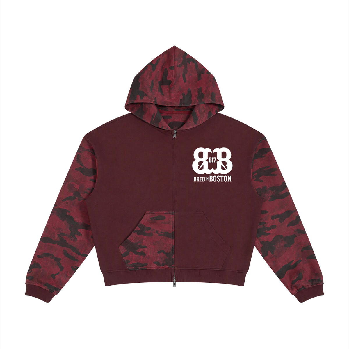 Unisex Colorblock Camo Full Zip Boxy Hoodie
