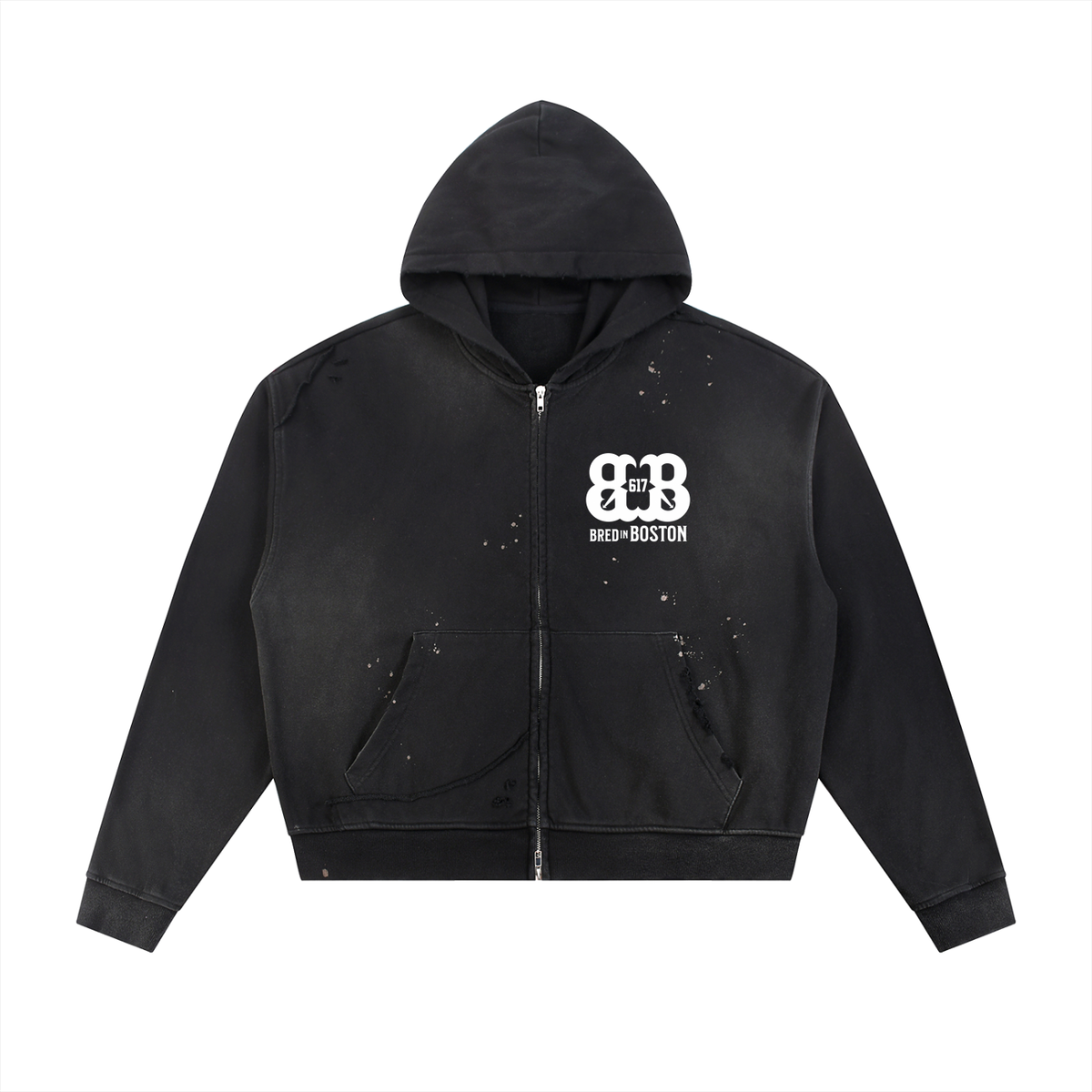 Sun Fade Frayed Raw Edge Fleece Zip Hoodie
