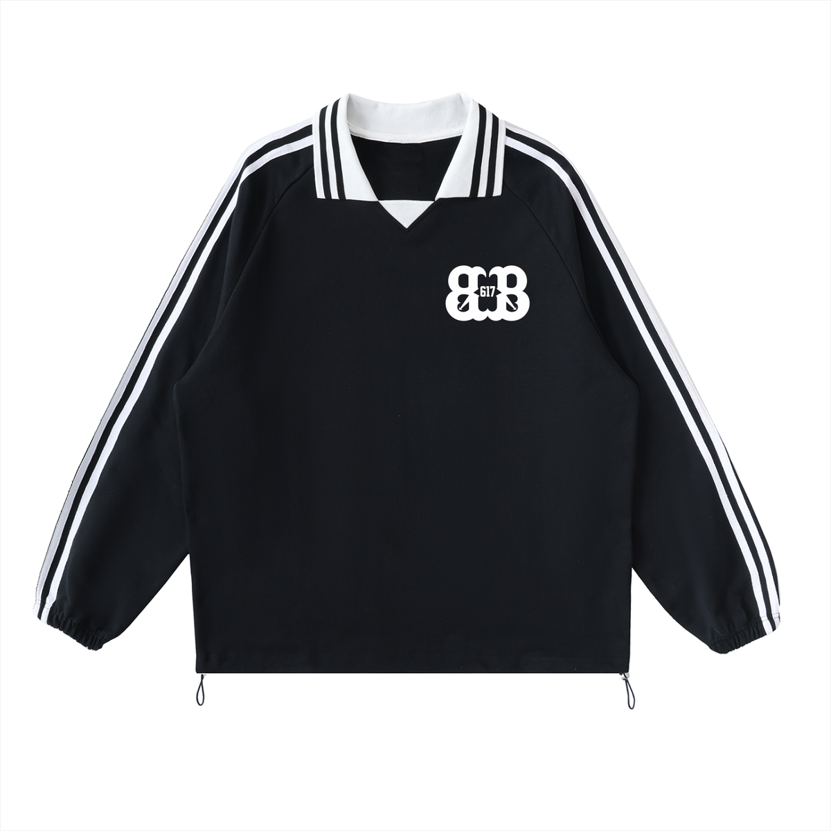 Contrast Striped Lapel Collar Sweatshirt