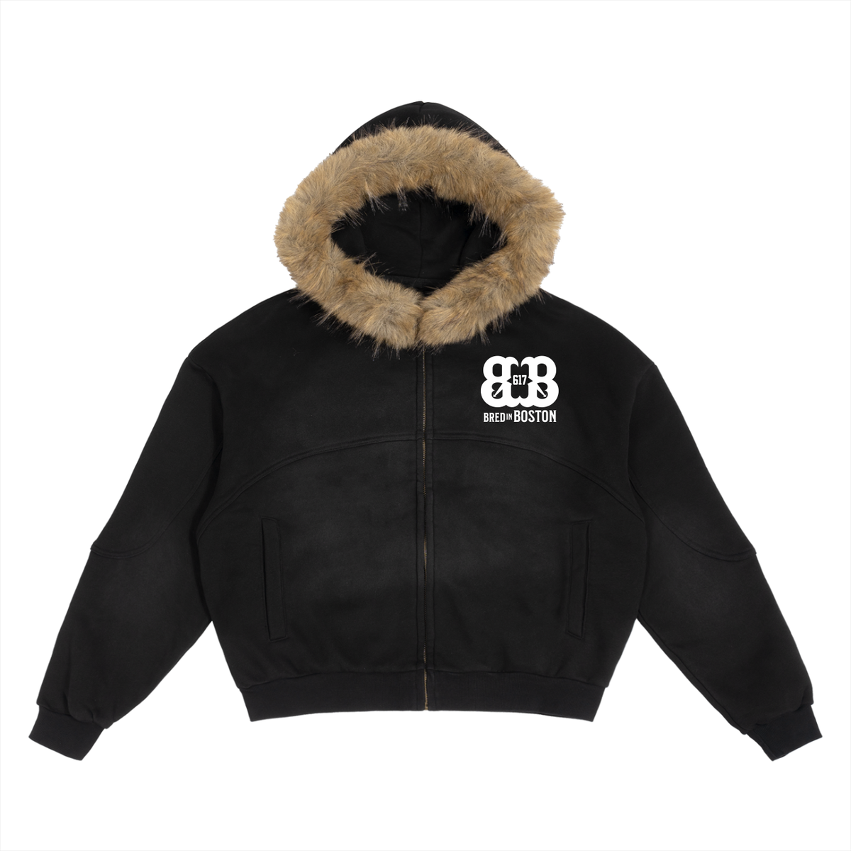 Sun Fade Boxy Detachable Fur Hoodie