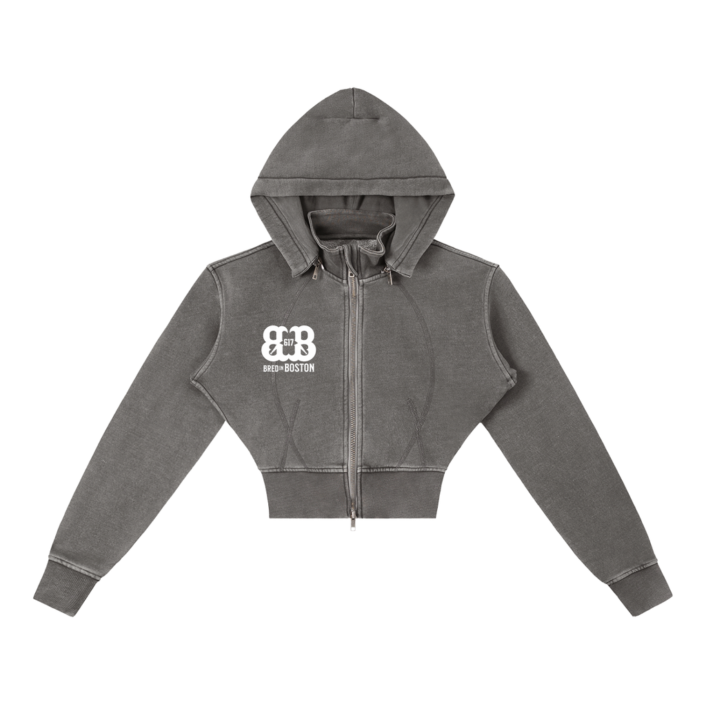 Vintage Washed Cropped Fleece Hoodie
