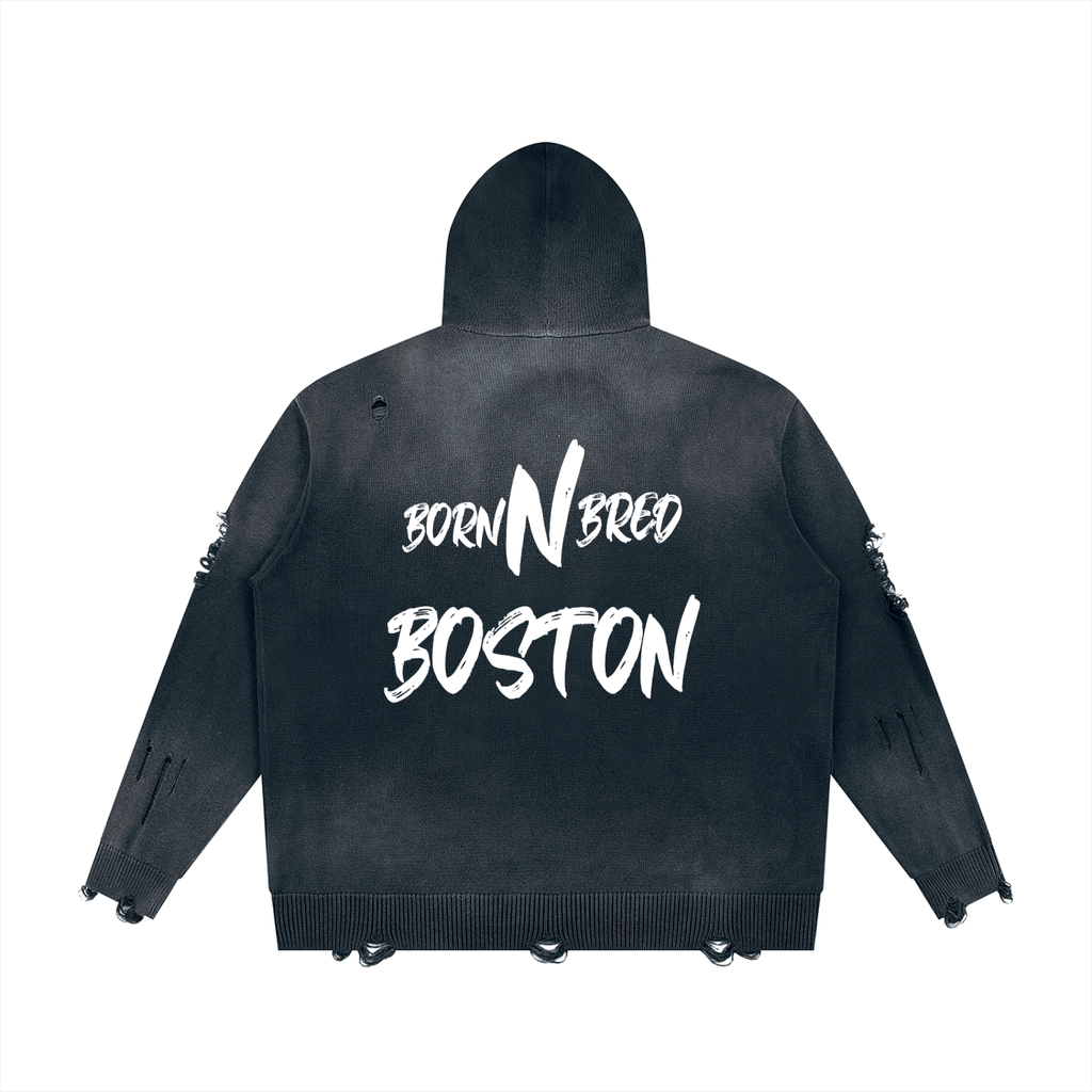 Unisex Distressed Full Zip Sweater