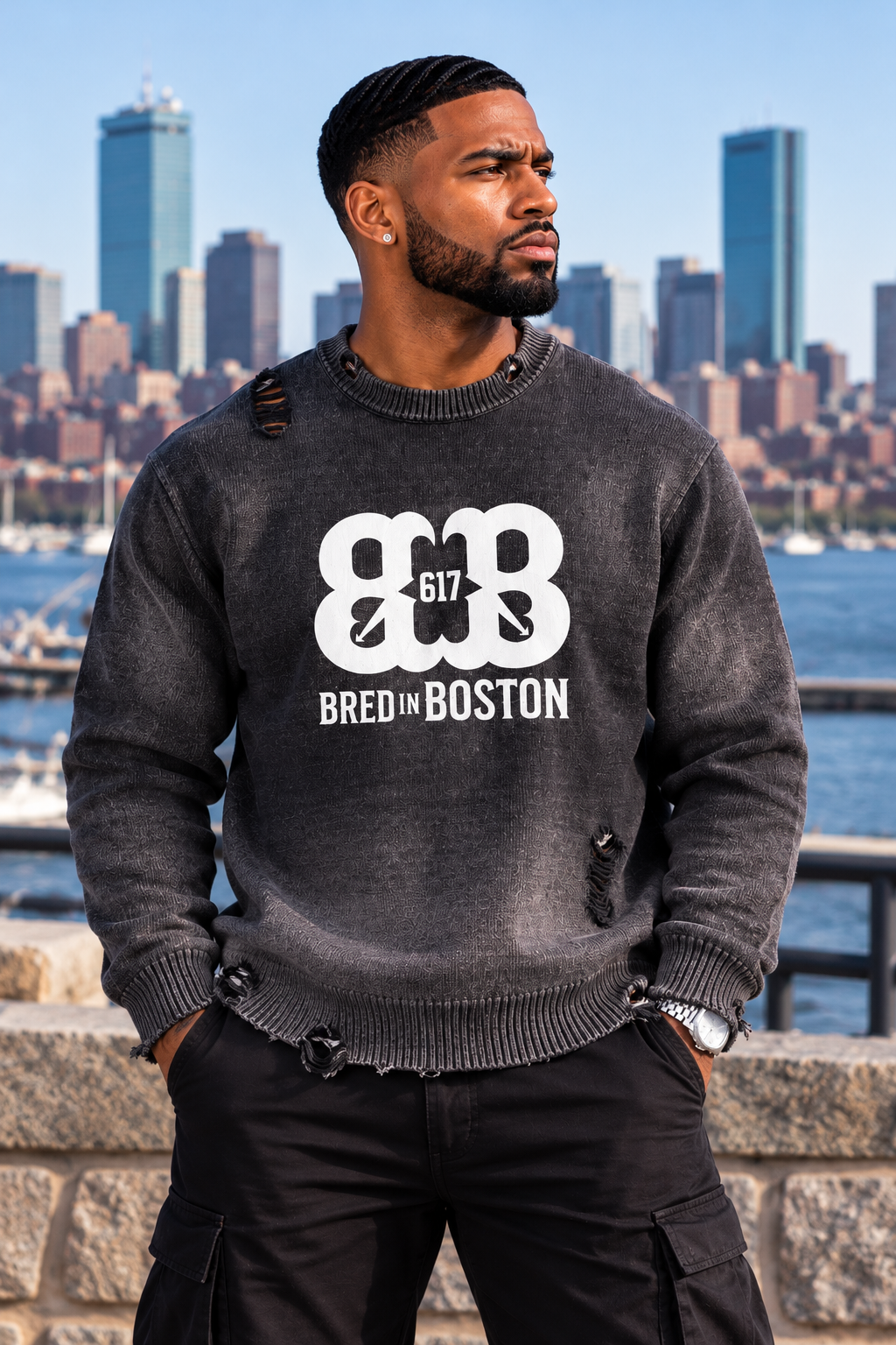 Sun Fade Distressed Ripped Crewneck sweater