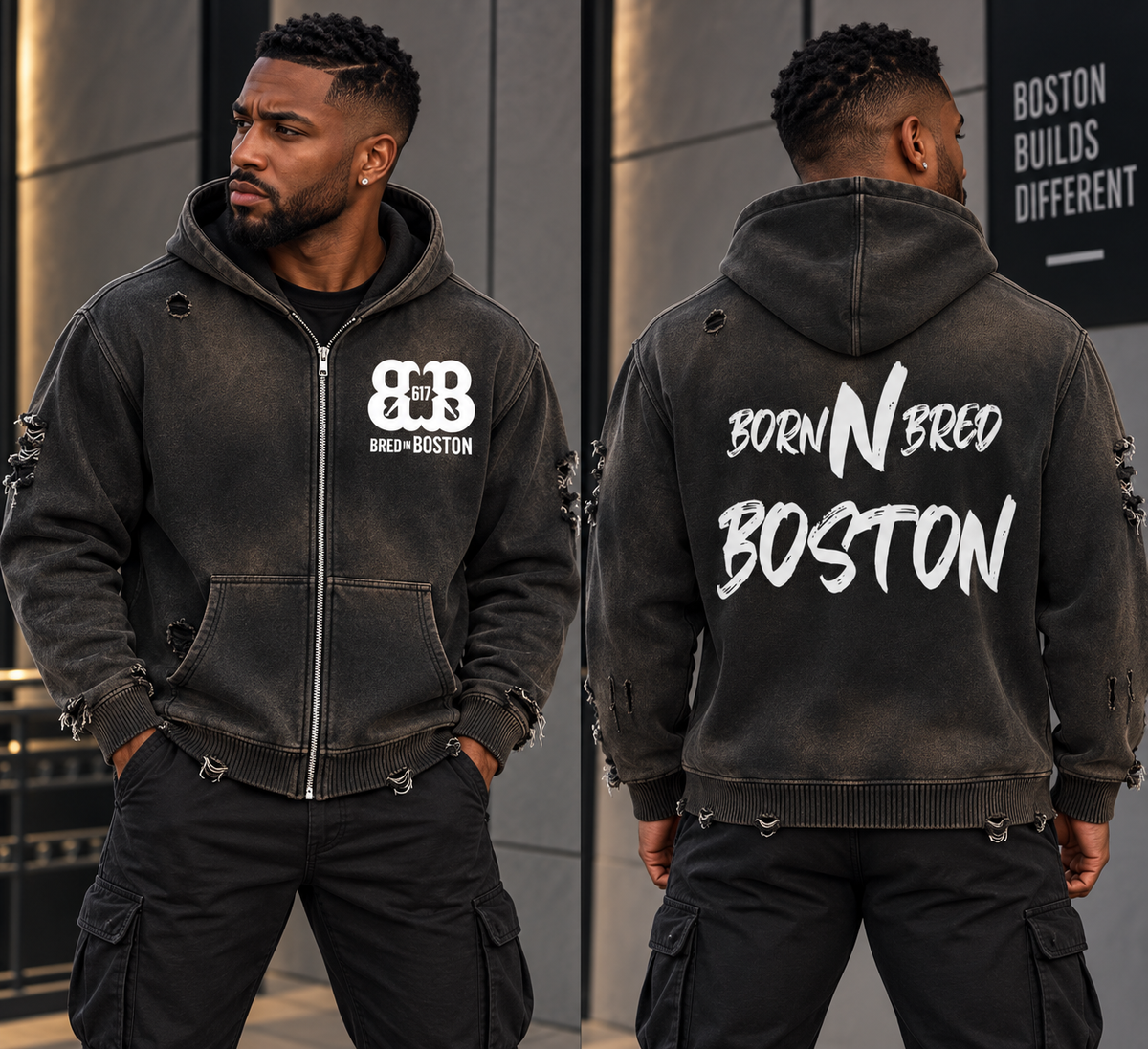 Unisex Distressed Full Zip Sweater