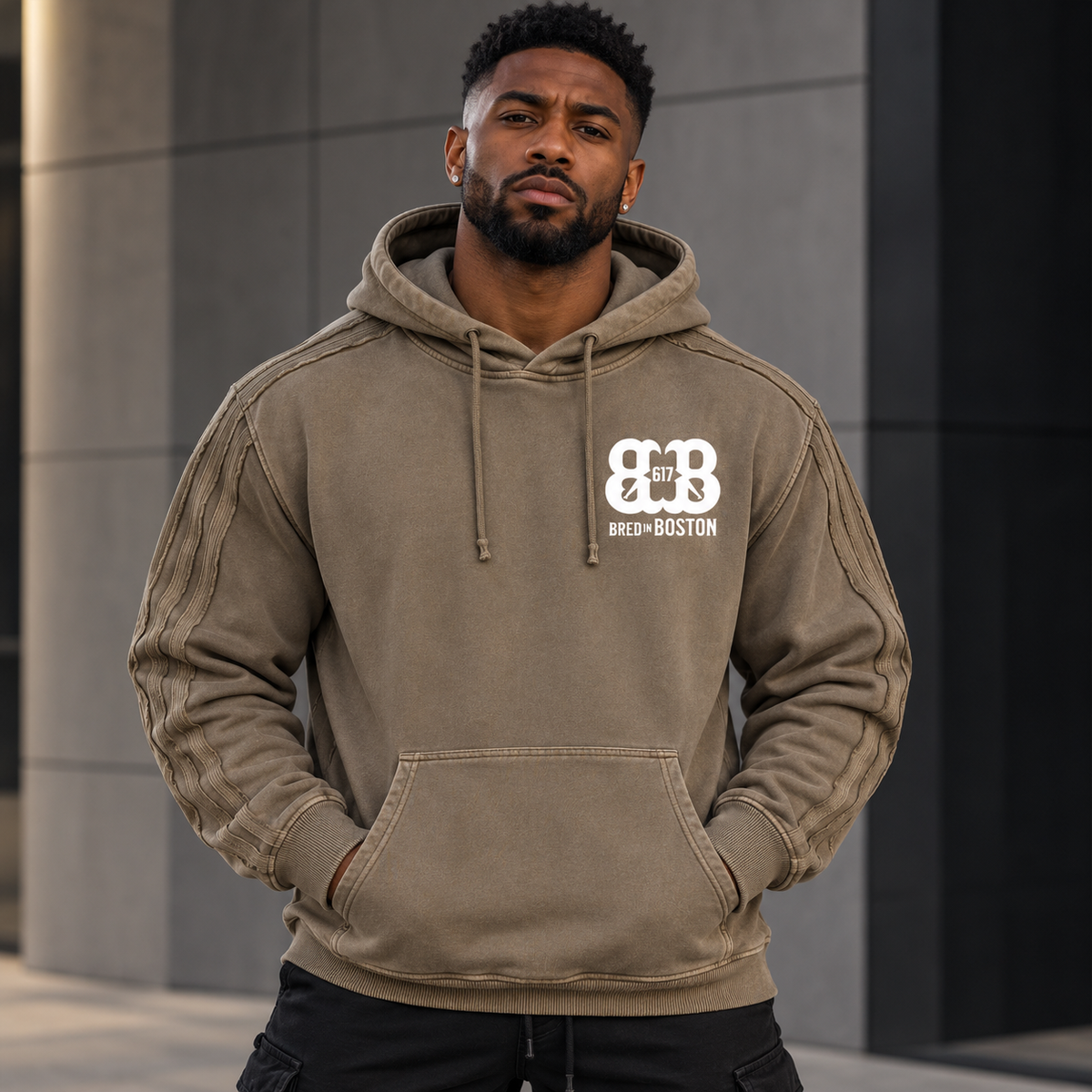 Snow Washed Tape Raw Edge Hoodie