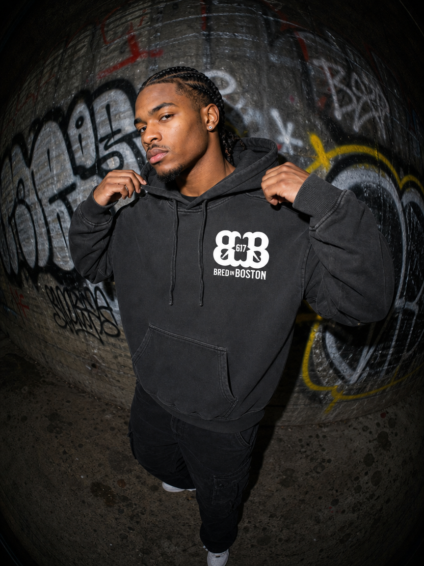 Snow Washed Tape Raw Edge Hoodie