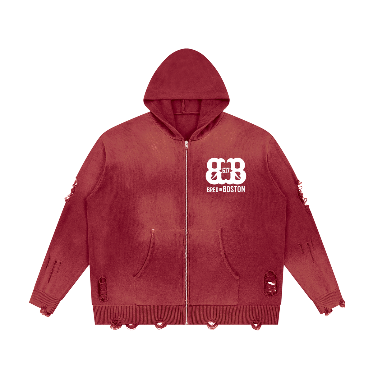 Unisex Distressed Full Zip Sweater