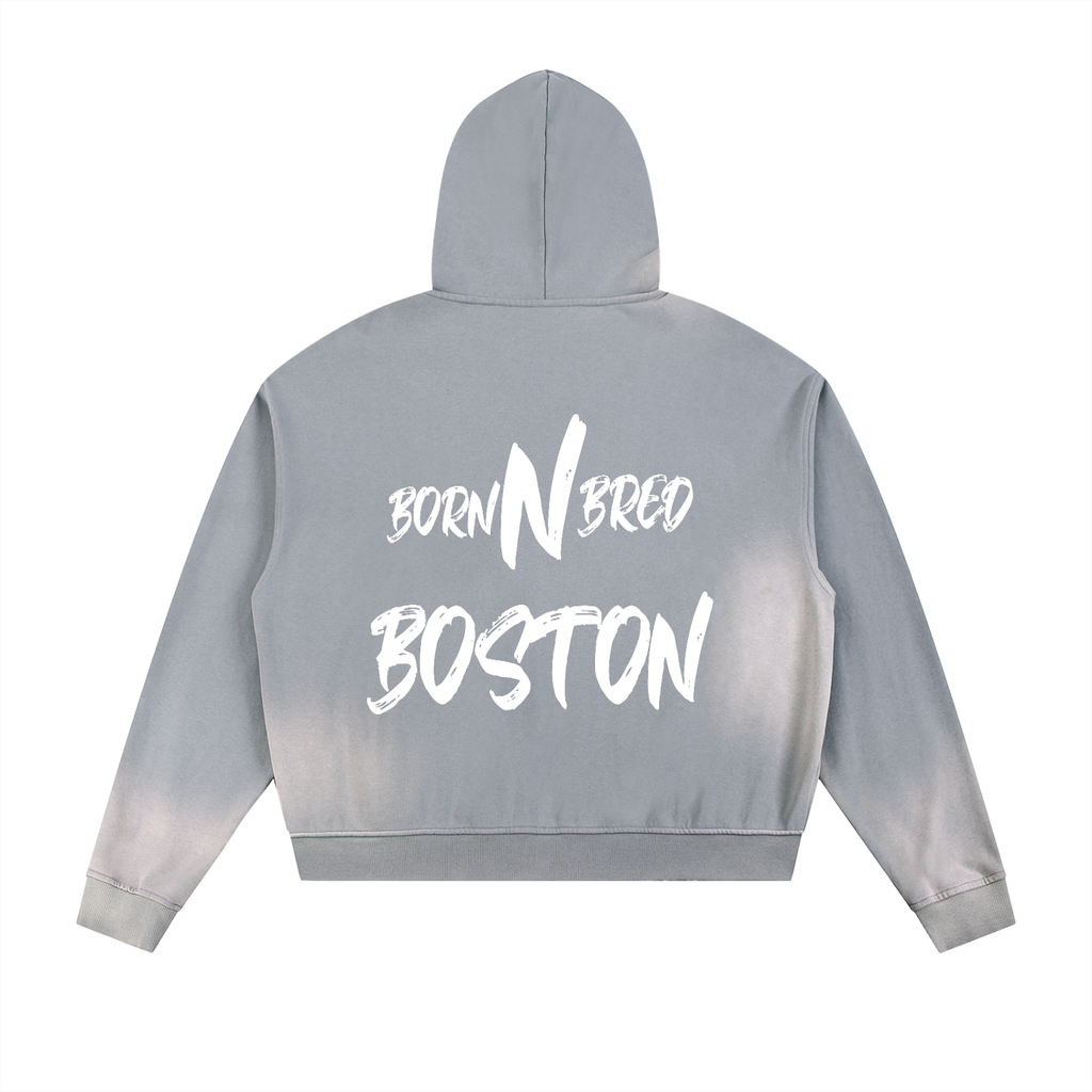Sun Fade Frayed Raw Edge Fleece Zip Hoodie