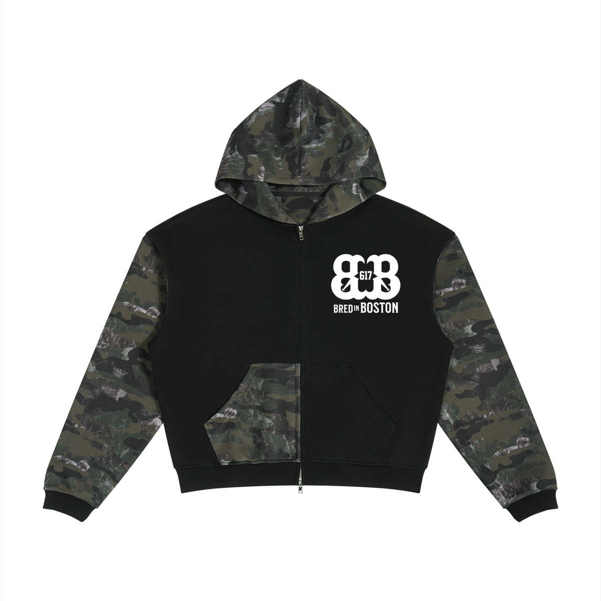 Unisex Colorblock Camo Full Zip Boxy Hoodie
