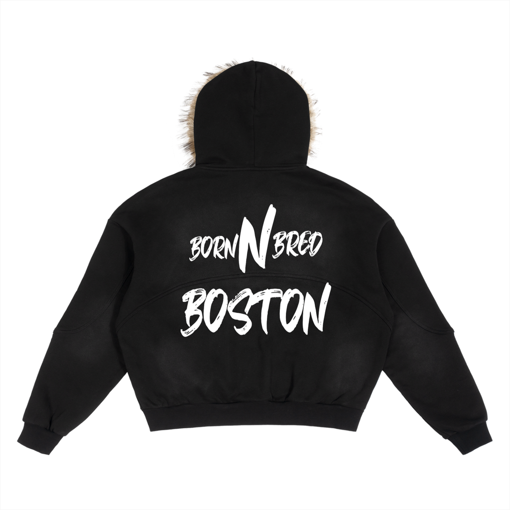 Sun Fade Boxy Detachable Fur Hoodie