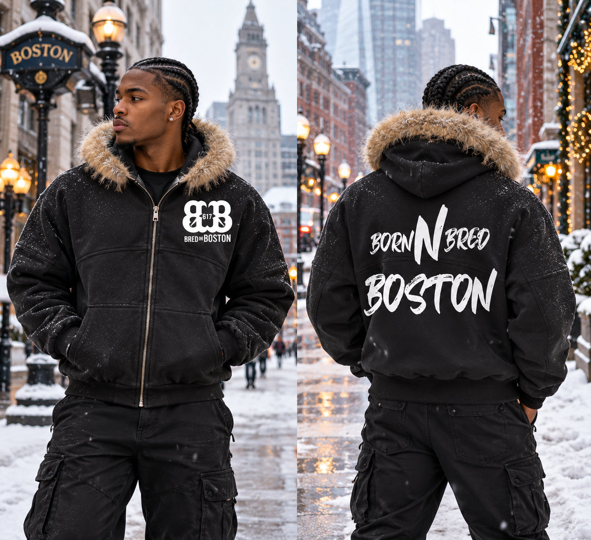 Sun Fade Boxy Detachable Fur Hoodie