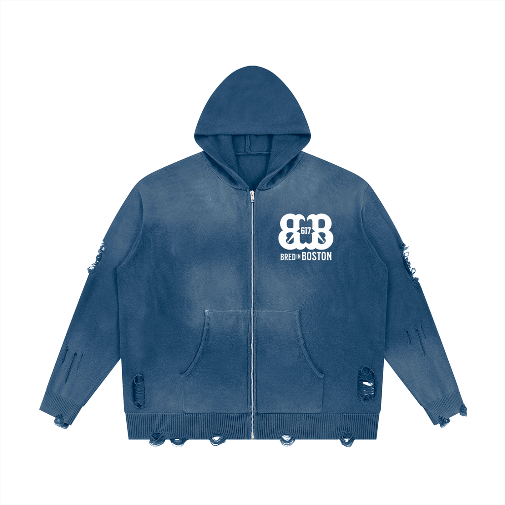 Unisex Distressed Full Zip Sweater